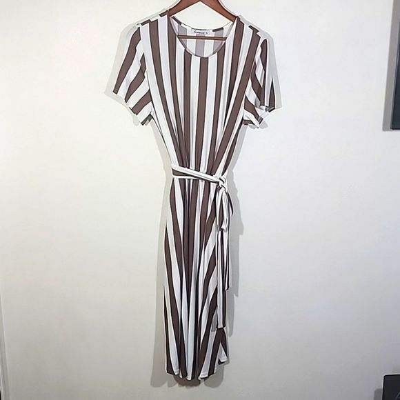 Levaca striped stretchy midi belted dress Size XL - Picture 1 of 11